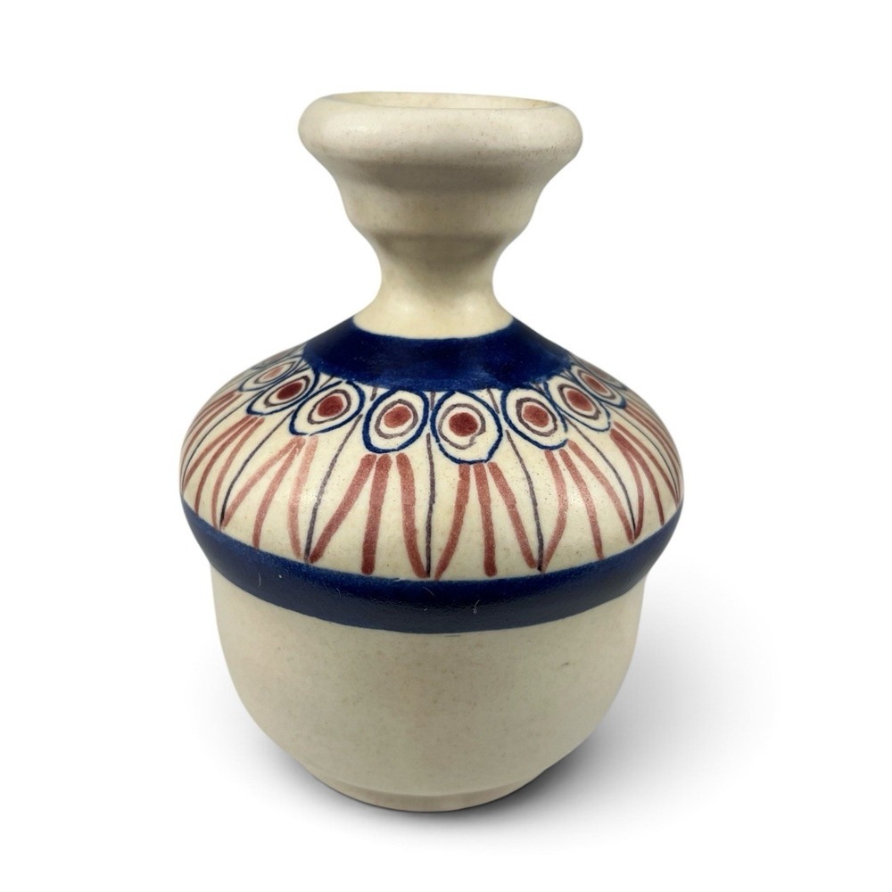 Vintage Cassetta Vietri Pottery Vase Weed Pot Cobalt Blue Red Geometric Italy 5"